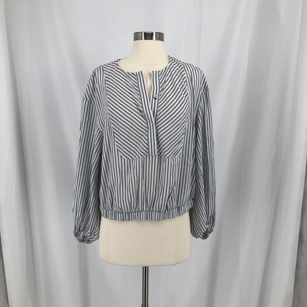 Worthington Women's V-Neck Snap Button  Blouse Size PM Striped
